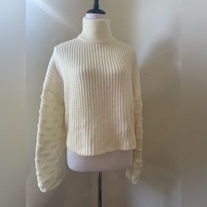Glam Turtleneck Cream Sweater with Bell Sleeves Size M/L